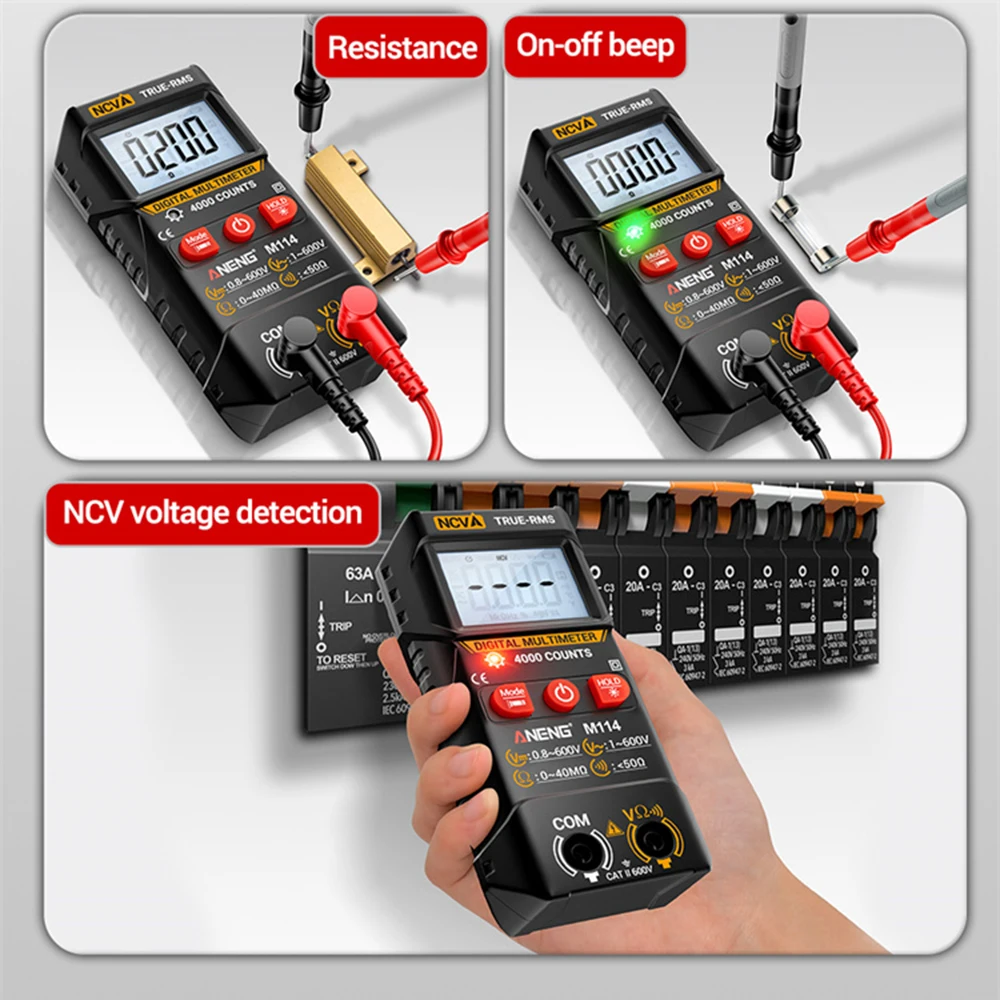 M114 M115 Automatic AC/DC Multimeter NCV Voltage Detect Resistance Capacitance Diode Test Backlight Display Digital Voltmeter
