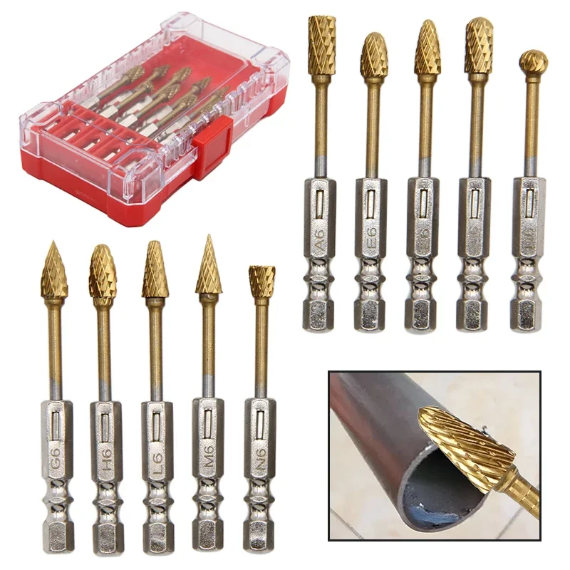 10 قطعة مجموعة الأزيز الدوارة من الكربيد 1/4 بوصة عرافة عرقوب قطع مزدوج نحت لدغ بت للمعادن اليشم حجر الخشب أداة الحفر