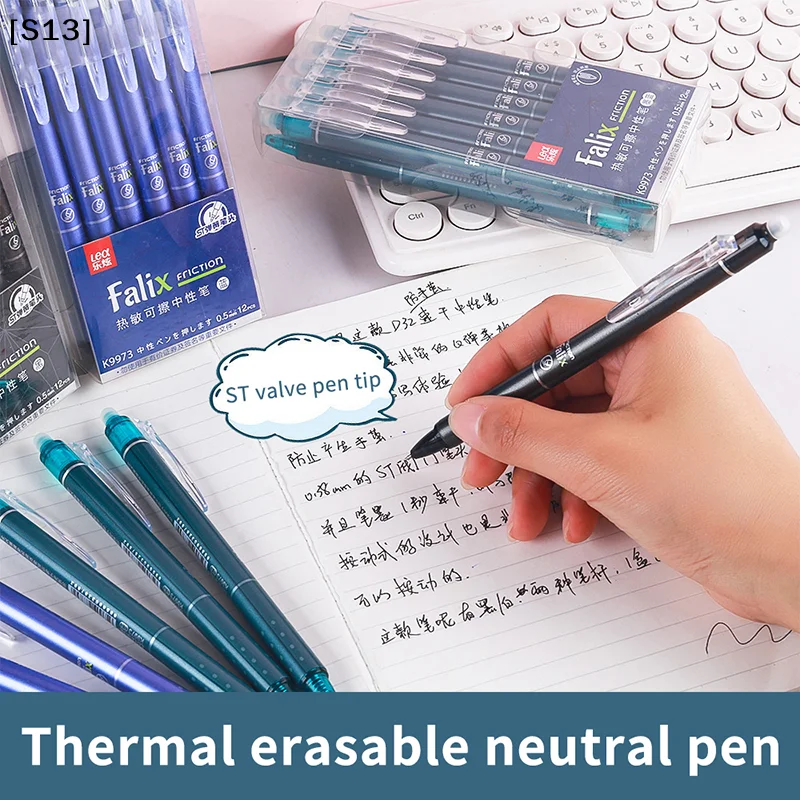 12Pcs 0.5mm 지울 수 있는 젤 펜 세트 프레스형 볼펜 학교 사무용품 부드러운 필기[Q]Q@