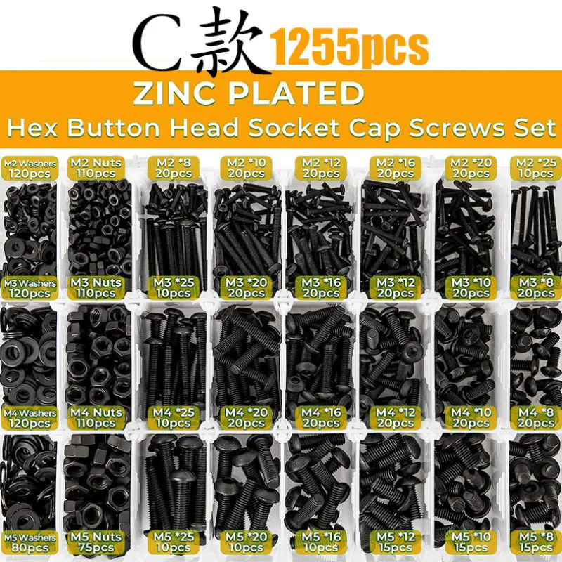 Screw Bolt Nut Set Pan Head Hexagon Screw and Nut 1255Pcs/660pcs/520pcs/1290pcs screw bolt nut set,screw washer nut kit