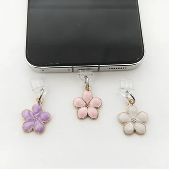 Tappo antipolvere per telefono con smalto a forma di fiore squisito, pendente decorativo protettivo con interfaccia multicolore, piccoli accessori per la cura quotidiana di telefoni cellulari, computer, cuffie, ecc.