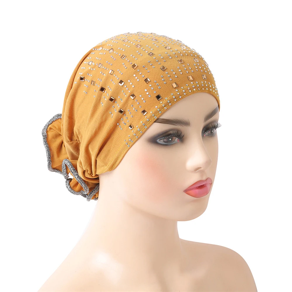 

Fashion Women Muslim Hijab Chemo Cap Turbante Arab Hat Flower Rhinestone Bonnet Underscarf Beanies Headwrap Islamic Cover Mujer