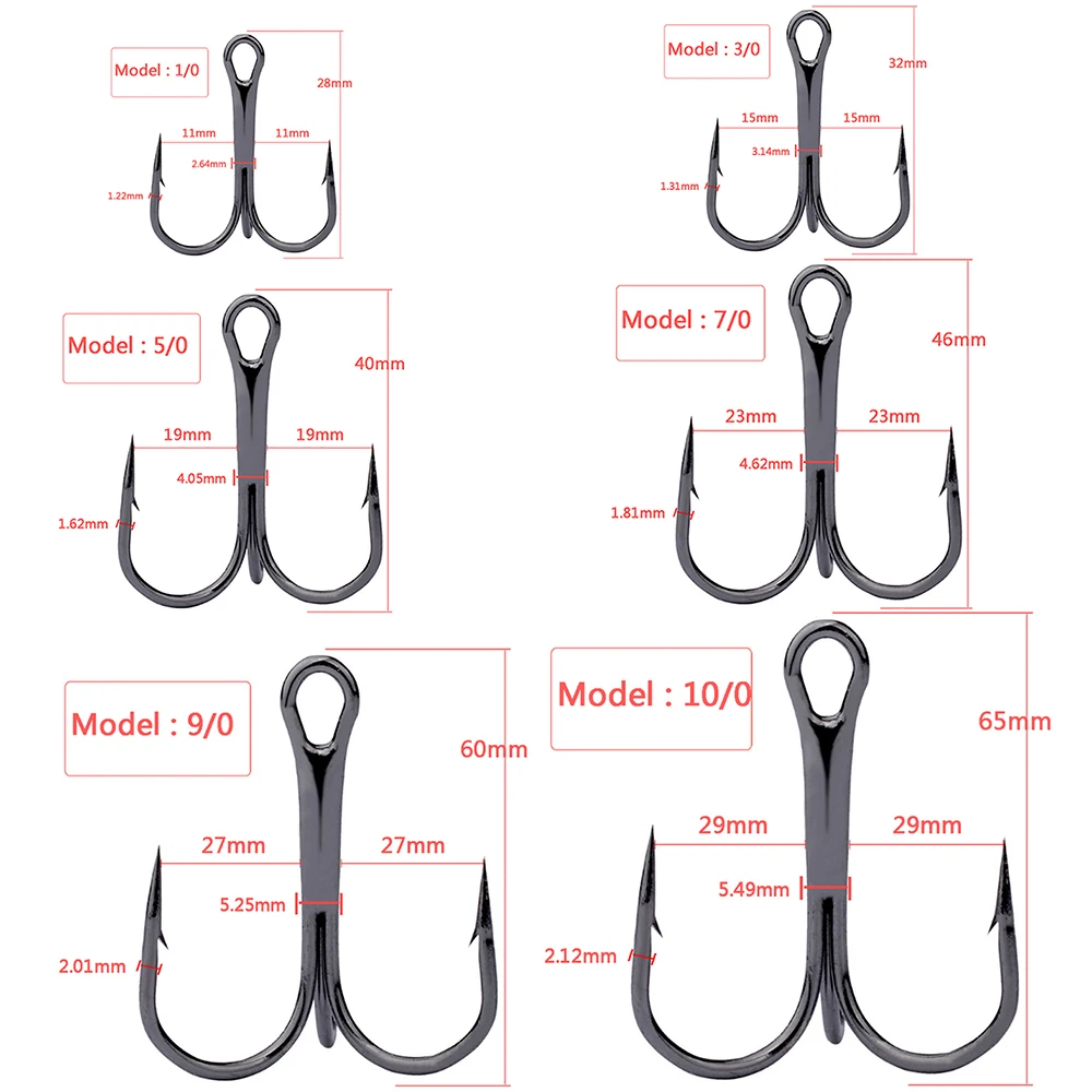 Description Picture 6 of itemTreble Hook 10#-10/0# Full Size Fishhooks 34PCS/10PCS Super Sharp Strength Carbon Steel Angle Anchor Sea LAKE Carp Fishing Hooks