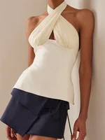 Sexy Women Summer Fashion Tank Tops Solid Color Sleeveless Backless Tie-up Halter Off Shoulder Ruched Vest Streetwear - Image 4