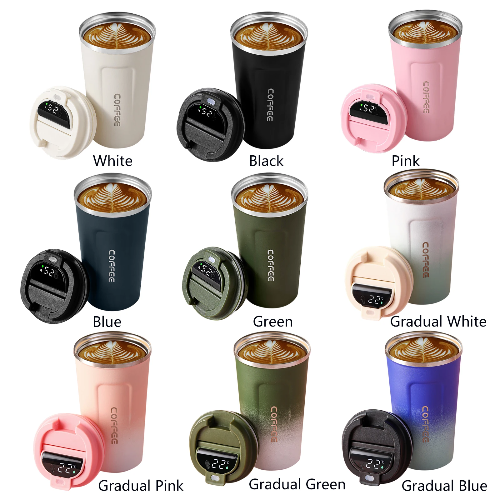 HD LCD 스마트 온도 측정 커피 컵, 자동차 단열 컵 주전자, 510ml