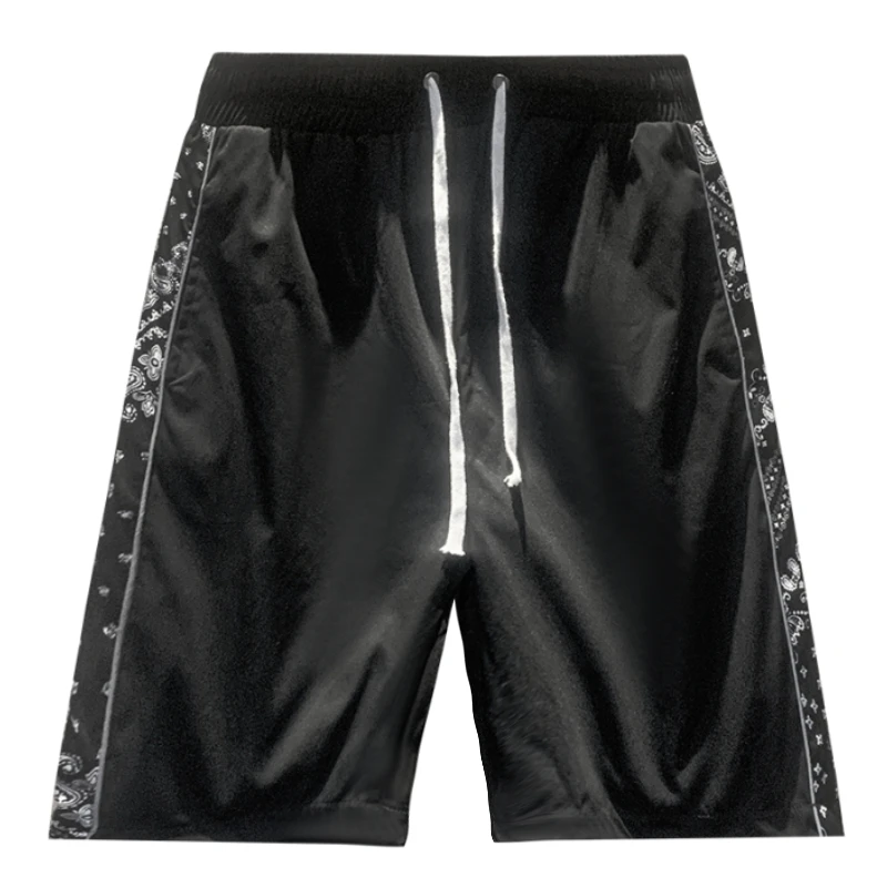 

Mens Streetwear Fifth Pants Cargo Shorts Trendy Patchwork With Elastic Waist Summer Cool Buttoms Travelling Black