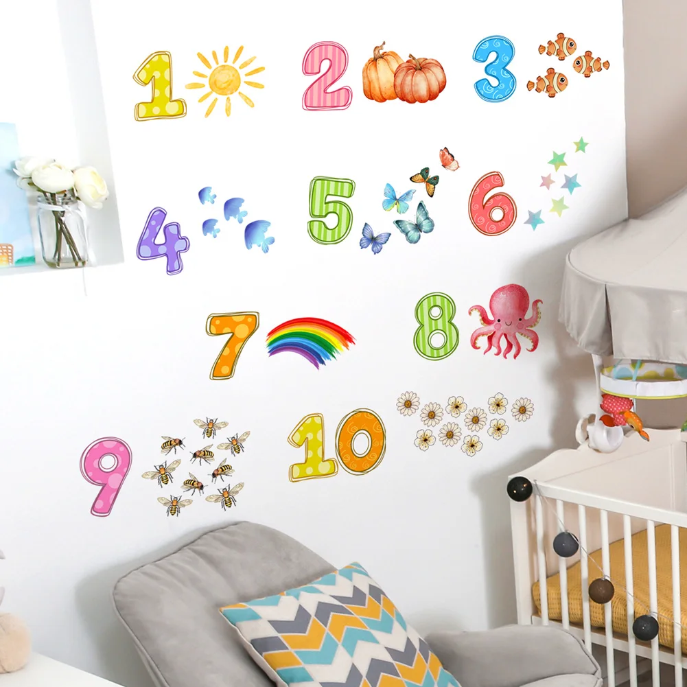 Cartoon Digital Animals Wall Sticker Baby Kids Puzzle Room Decor Wallpaper Bedroom Home Decoration Nursery Self-adhesive Decals wall stickers,vinyl decal stickers,children room decoration
