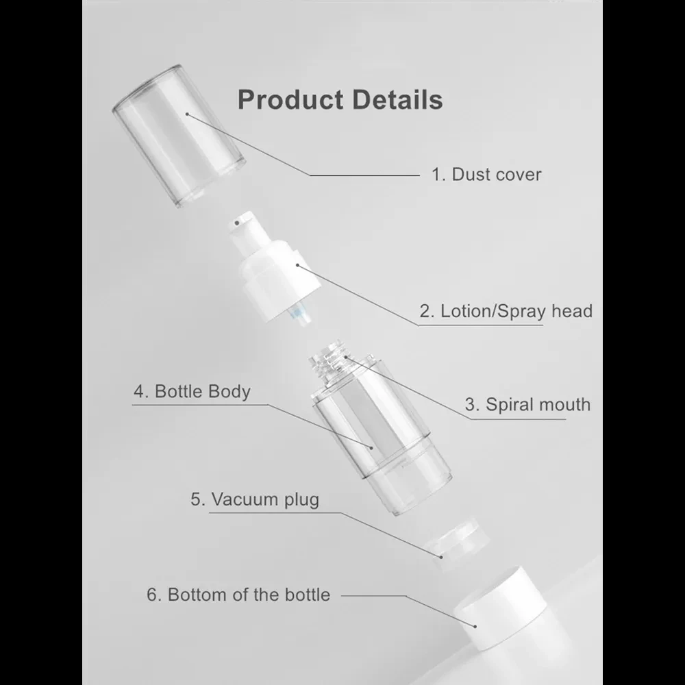 15/30/50/100ml Vacuum Spray Lotion Bottle Travel Cosmetic Container Lotion Pump Bottle Facial Cream Airless Bottle Skin Care