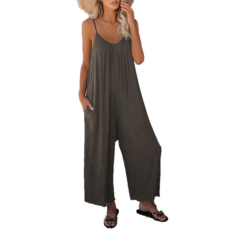 2023 Suspender Jumpsuit Summer New Solid Color Pocket Casual Jumpsuit Women Fashion Casual Commuter High Street Trousers Rompers