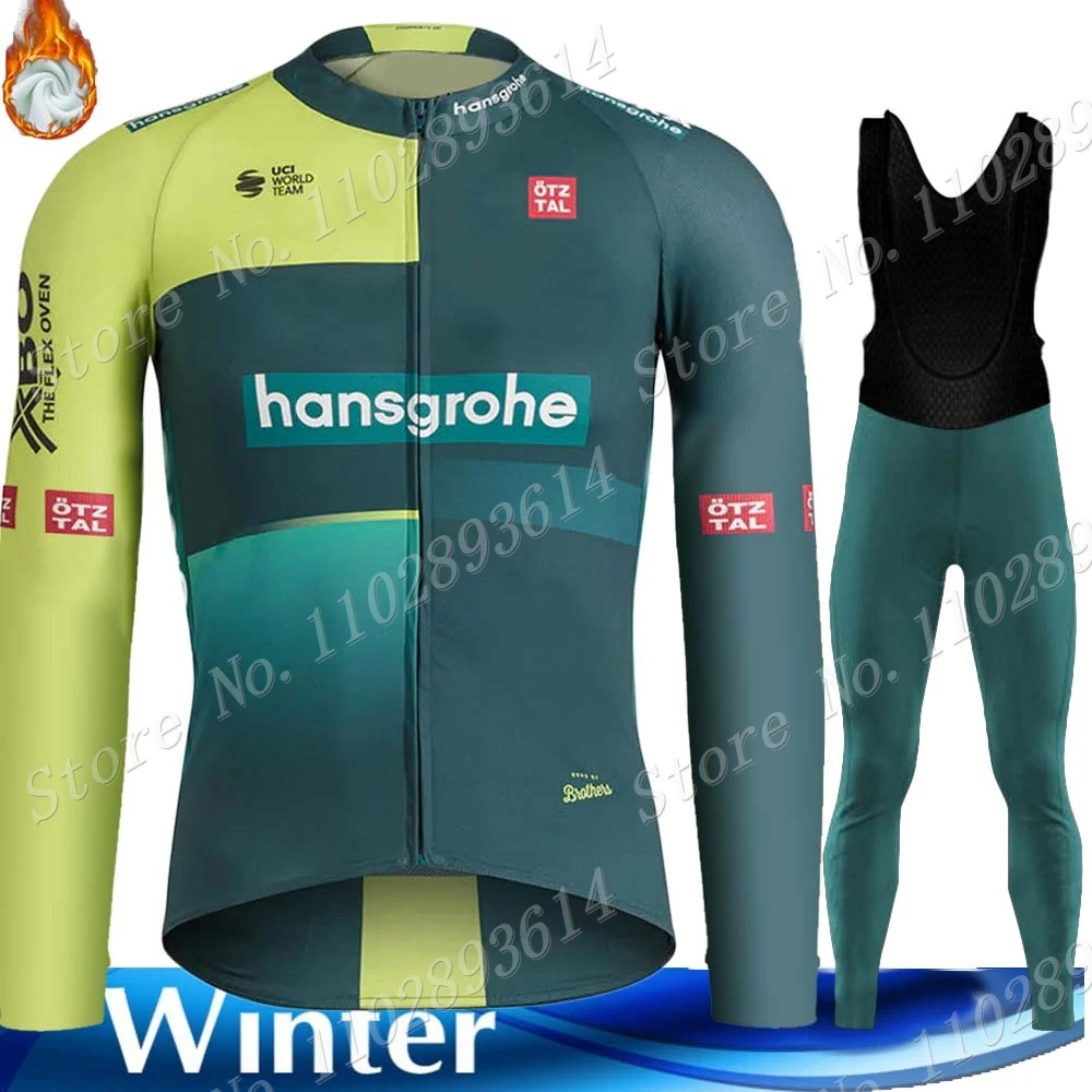 Winter Boraful Hansgrohe 2024 Team Cycling Jersey Set Manica Lunga In Pile Termico Abbigliamento Road Race Bike Jacket Suit Mtb Ropa