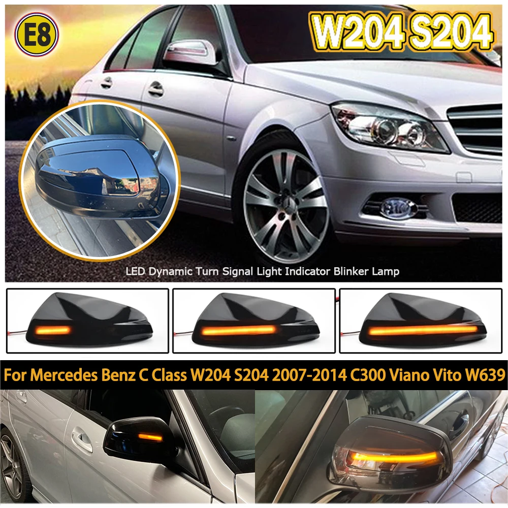 Dynamische Led-knipperlicht Voor Benz Voor Viano Voor Vito W639 C-Klasse W204 S204 Dynamische LED Richtingaanwijzers Achteruitkijkspiegel Indicator Blinker Repeater(Blue-Yellow