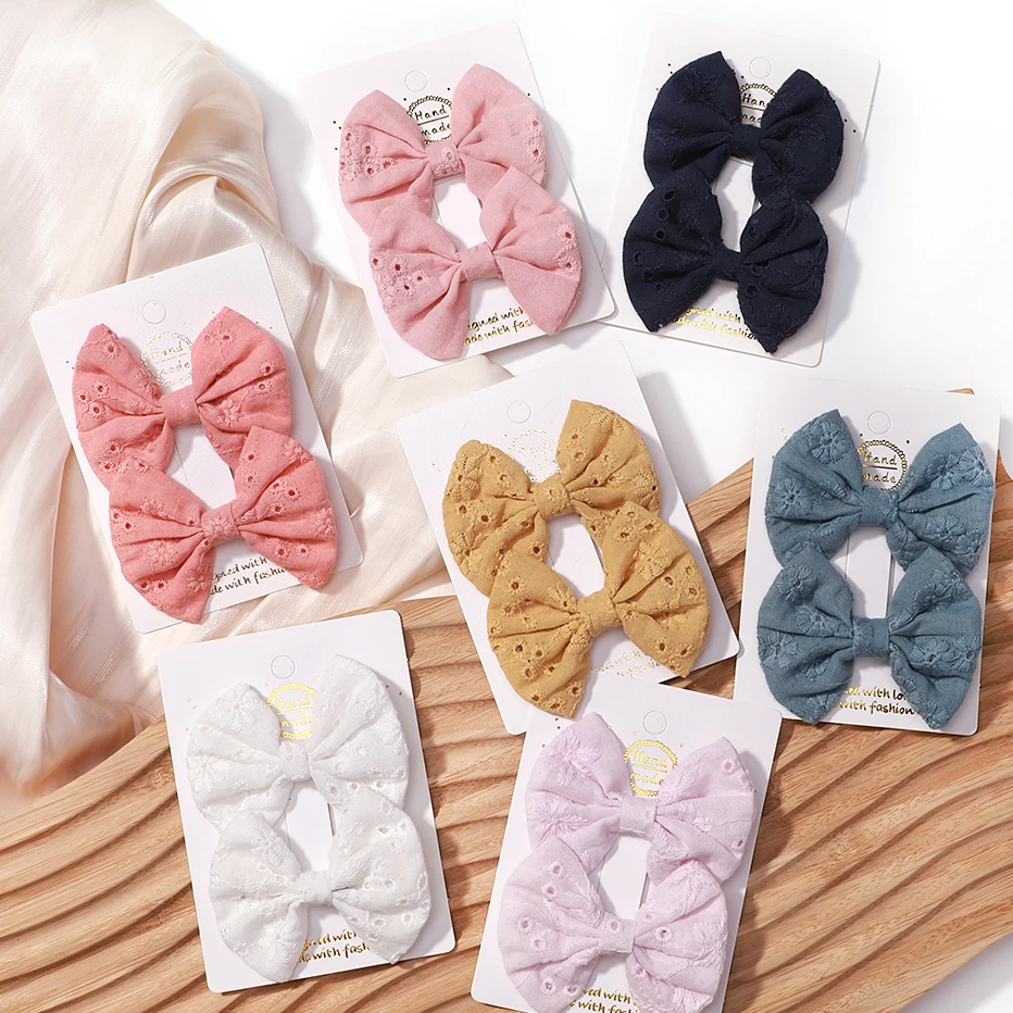 

2pcs/set Embroidery Bows Hair Clips Solid Hairpins for Girls Handmade Cotton Barrettes Kids Butterfly Hair Pin Korean Headwear
