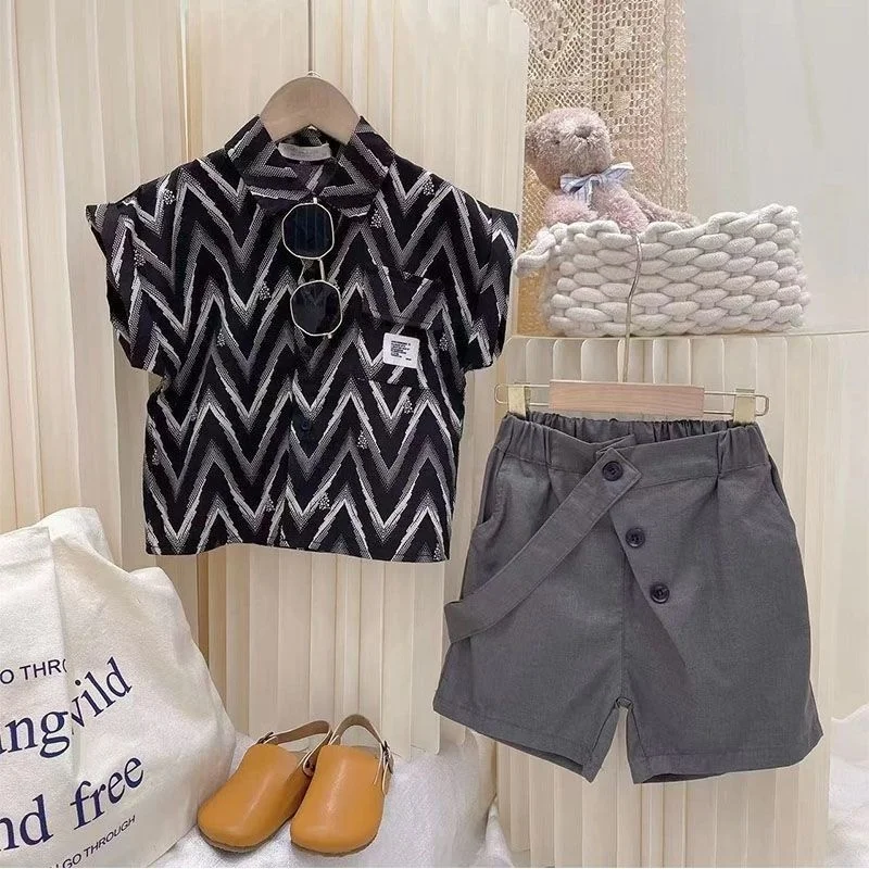 

2023 teenage Boy Set kid clothing Suit Summer Outing Korea shirt+shorts pant 2 PCS Clothes for Children's 2 3 4 6 8 10 years