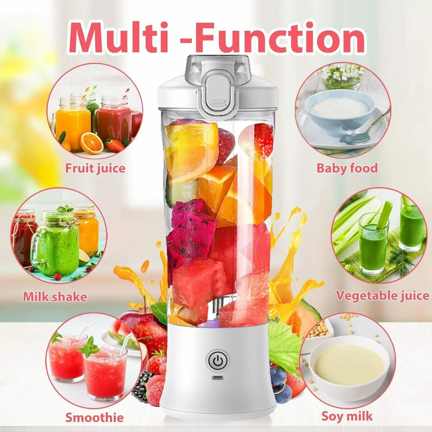  Licuadora de frutas Juicer Cup Shaker Bottle Mini máquina  exprimidora eléctrica pequeña taza batidora batidora batidora portátil  batidor eléctrico mezclador de frutas Usb Juicer jugo de vidrio carga :  Hogar y