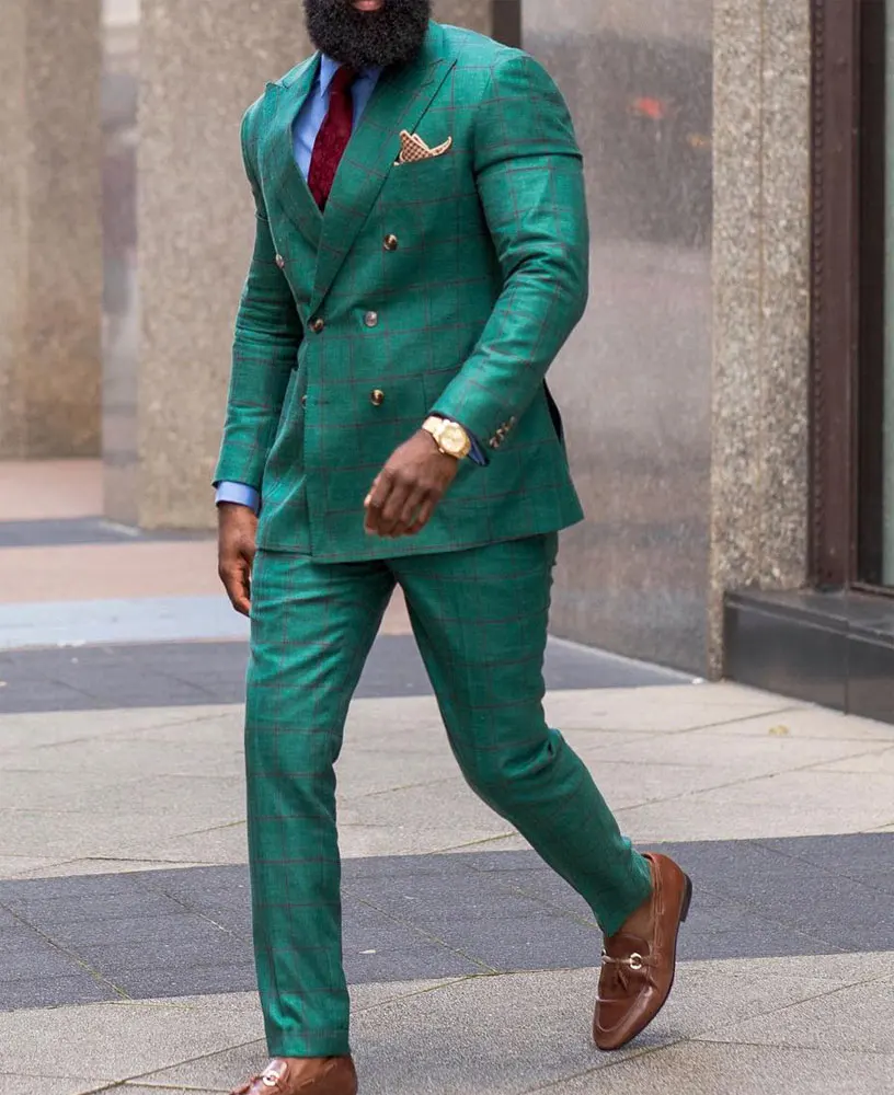 

Men's Suit Pants Plaid Pattern Utility Pocket Straight Leg Pants