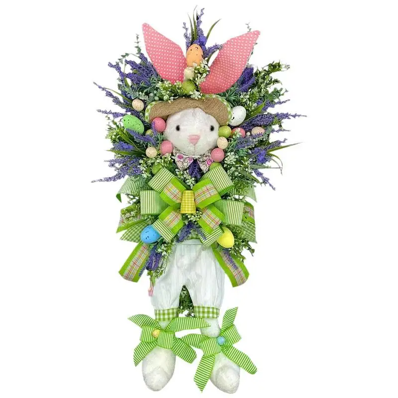 

Easter Bunny Wreath Handmade Rabbit Flower Garland Home Decor Easter Spring Wreaths for Front Door Wall Window Easter Party