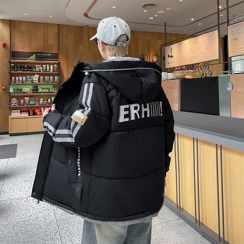 Trendy 2023 Autumn Winter Men's Hooded Thicken Parkas Loose Down Cotton-Padded Jackets Korea Youth Warm Coat Outwear Top Clothes