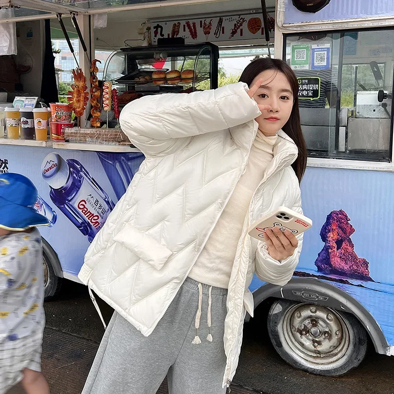 

Bright short cotton-padded jacket women's new youth stand-up collar cotton-padded clothes winter wash-free coat tide
