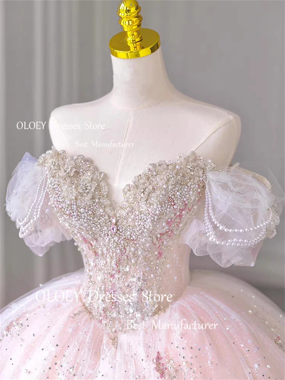 Quinceanera Dresses Wedding Gown Beading Pearls Party Gown Off Shoulder Ball