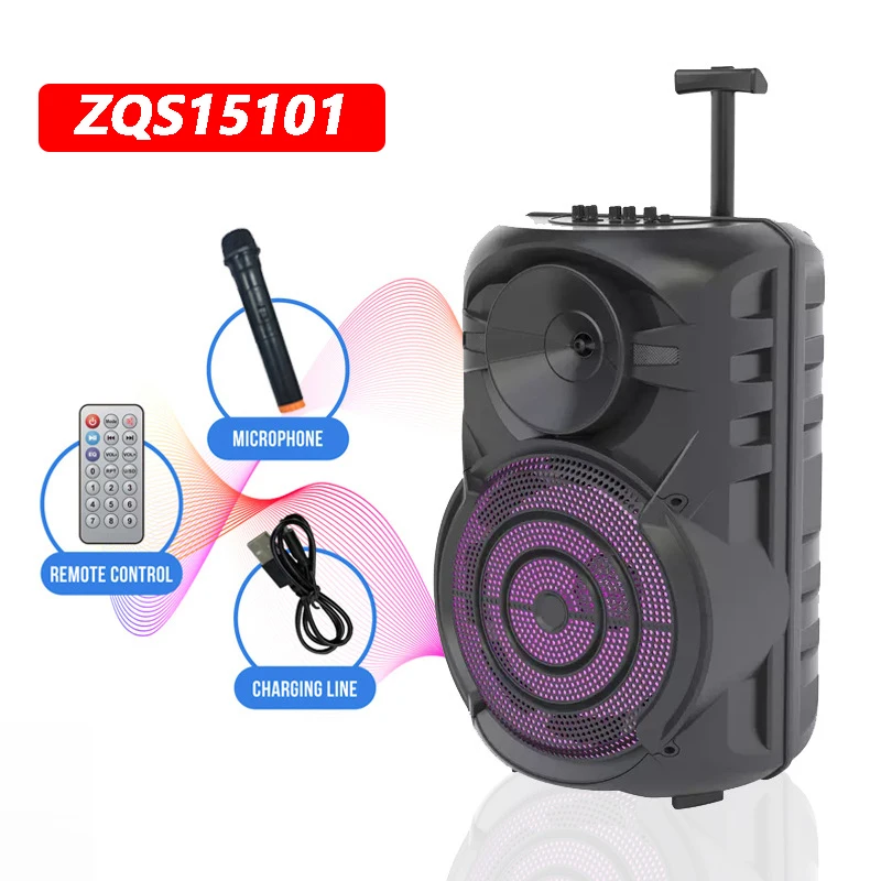 

40W High-Power Bluetooth Speaker LED light Mobile Portable 15-Inch Pull Rod Square Speaker Wireless Microphone Karaoke Speaker