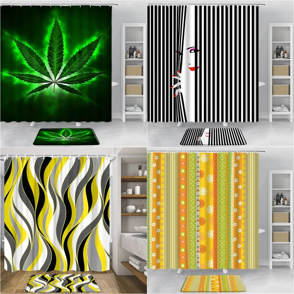 

Modern Black and White Striped Geometric Bathroom Shower Curtain Floor mat Bathroom Shower Curtain Waterproof Washable cloth