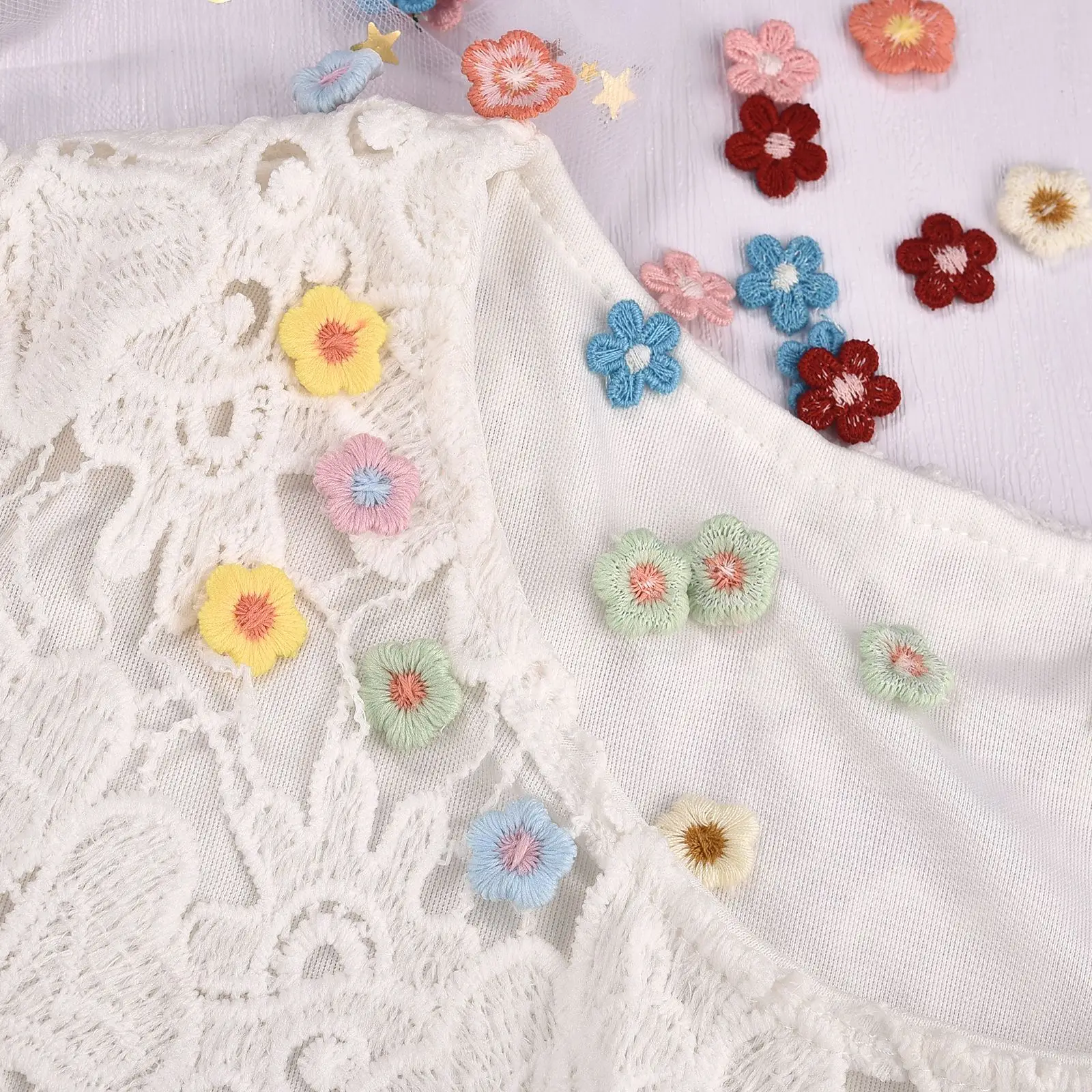 DIY 공예품용 혼합 색상 꽃 아플리케 레이스, 바느질 액세서리, 수제 재료, 웨딩 용품, 홈 데코, 50 개