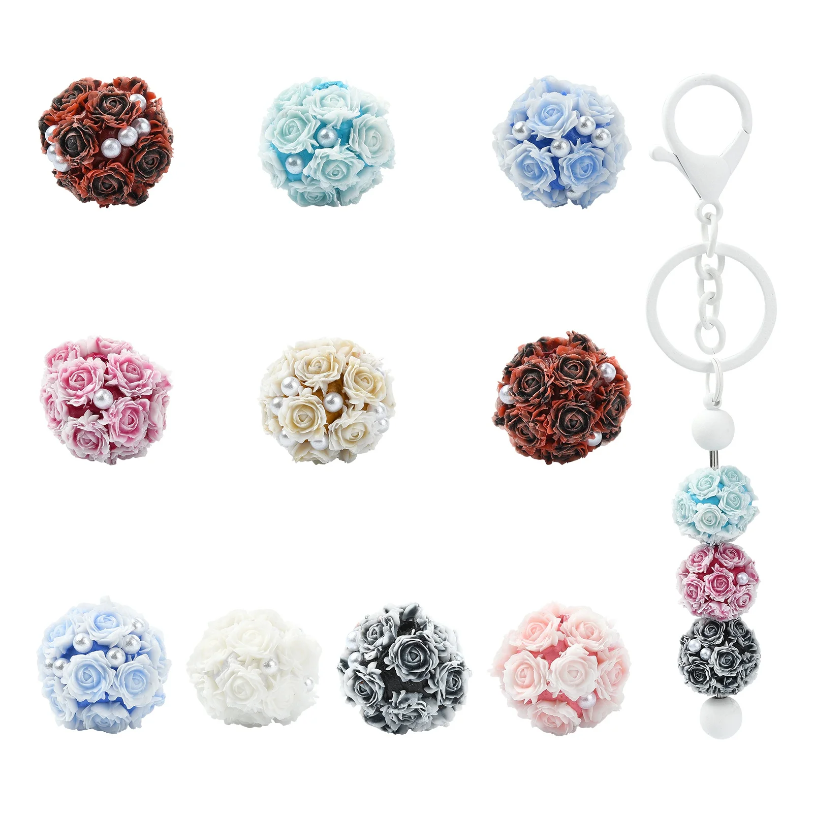 Pandahall 10 Stück 18–20 mm Blumen-Kugel-Fokalperlen, bunte 3D-Rosen-Blumen-Abstandshalter, Bastelperlen für DIY-Handwerk, Perlenschmuckherstellung
