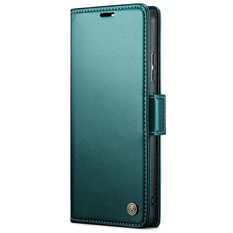 Leather Flip Wallet Case with Side Buckle Closure