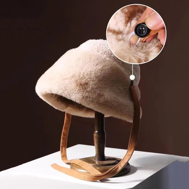 Winter Plush Bucket Hat for Women Windproof Warmth Ear Protection Thick Fisherman Cap Fluffy Fashion Versatile Outdoor Lady Hat