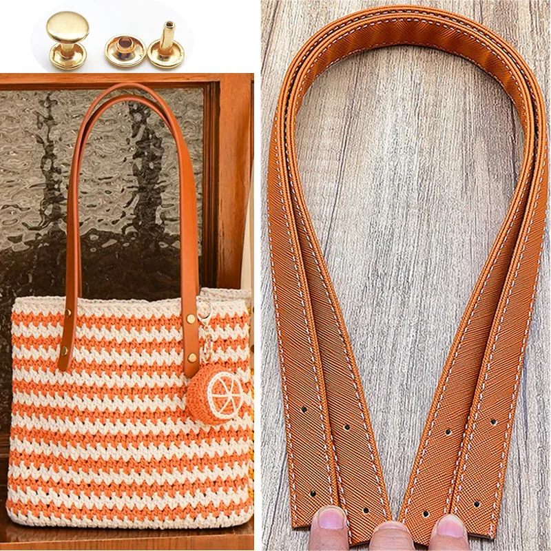 2Pcs Bag Belt Detachable PU Leather Handle Lady Shoulder Bag DIY Replacement Accessories Handbag Band Handle Strap Band 2pcs high quality leather bag handles detachable woven wrist hand strap braided shoulder bag strap diy handbag accessories