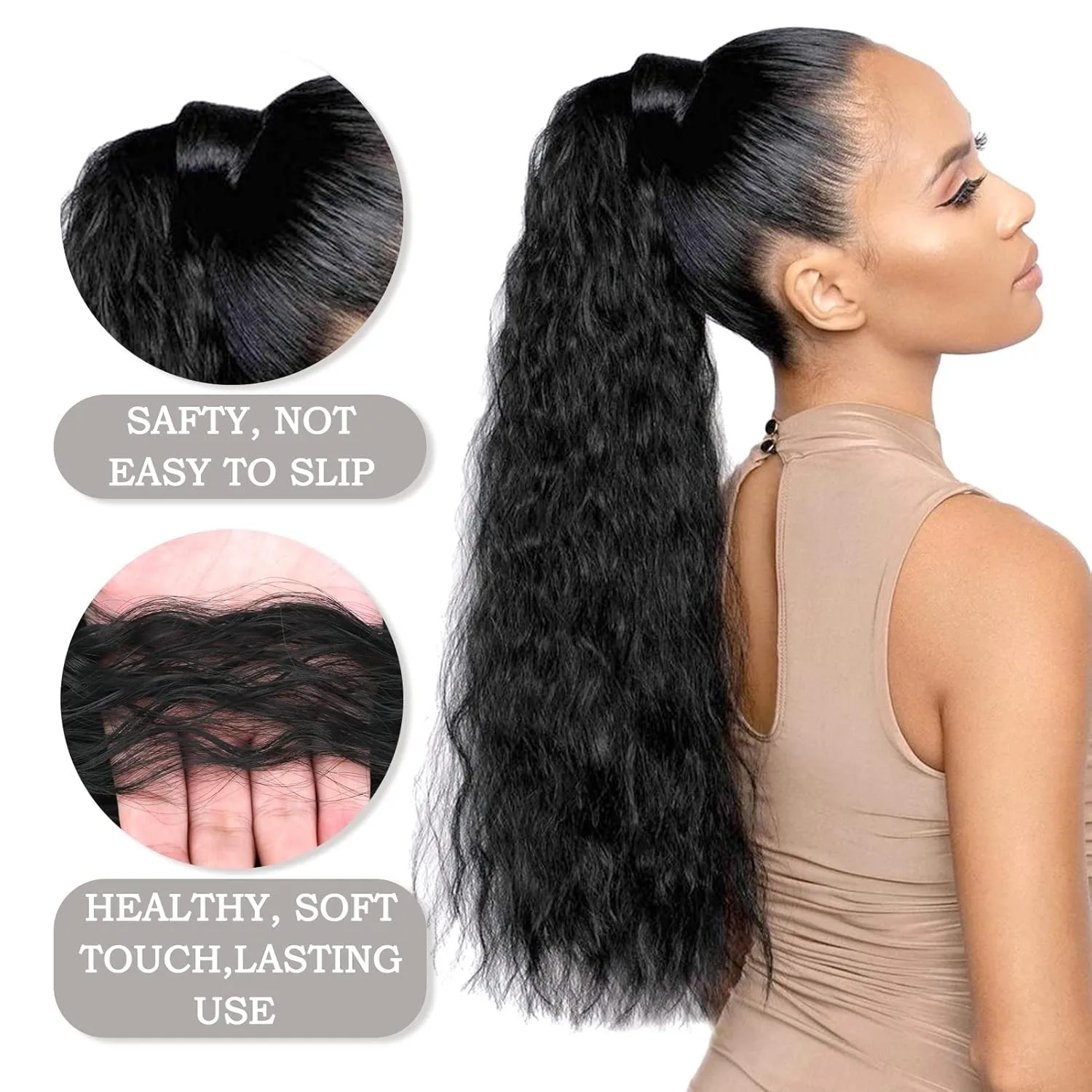 Ponytail Extension Drawstring Ponytail Hair Extensions Women Long Curly Wavy Natural Wavy Synthetic Hairpiece Clip in Ponytail Hair Extension Synthetic Ponytail Hair Accessories