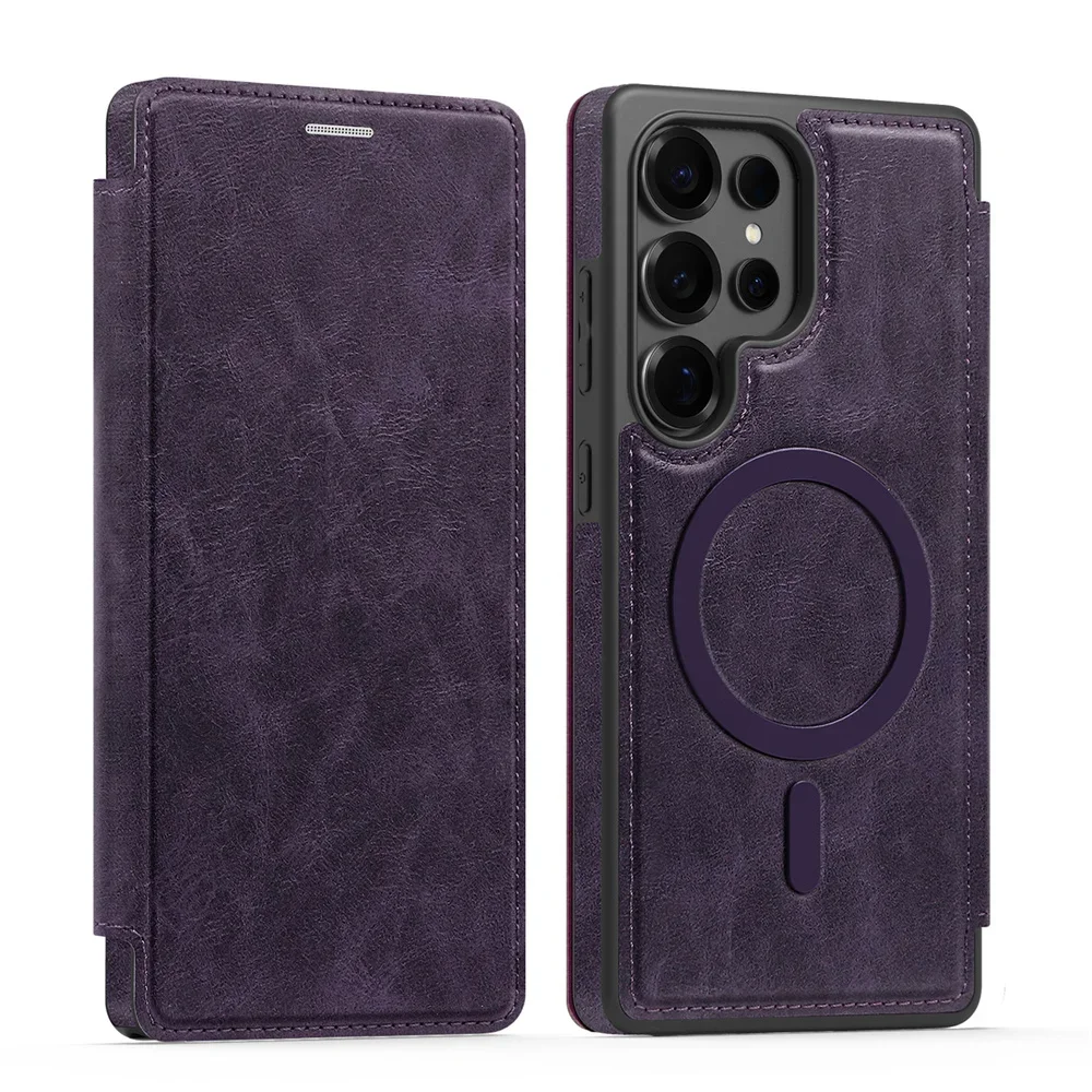 Leather MagSafe Flip Phone Case with RFID Blocking Wallet and Card Holder
