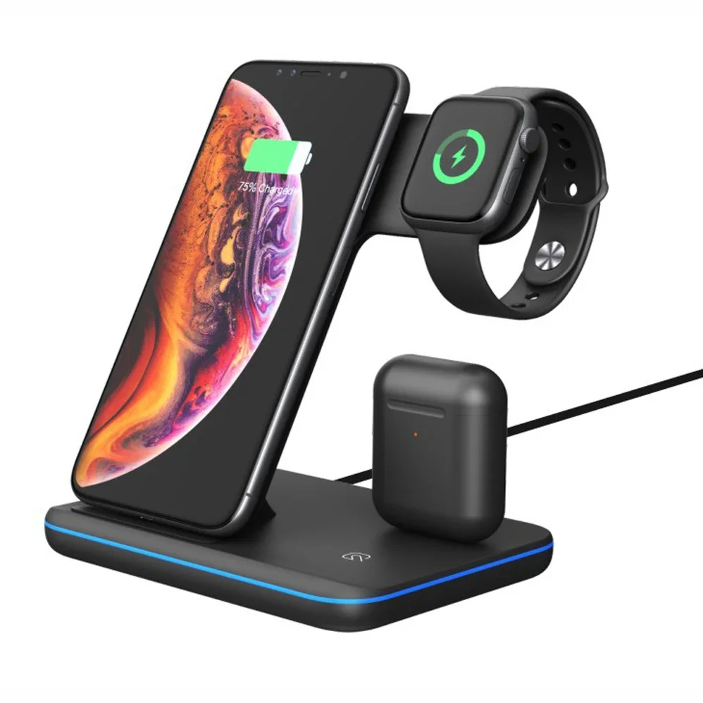 

3 IN 1 15W Fast Wireless Charger For HUAWEI P30 Pro Apple Watch 2 3 4 AirPods iphone 11 XR XS X Samsung QI Smartphone Universal