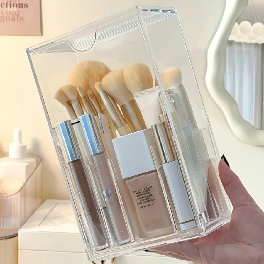 Dressing Table Storage Box Acrylic Makeup Brush Holder Transparent Adjustable Deskto Bathroom Waterproof Storage Accessories 5