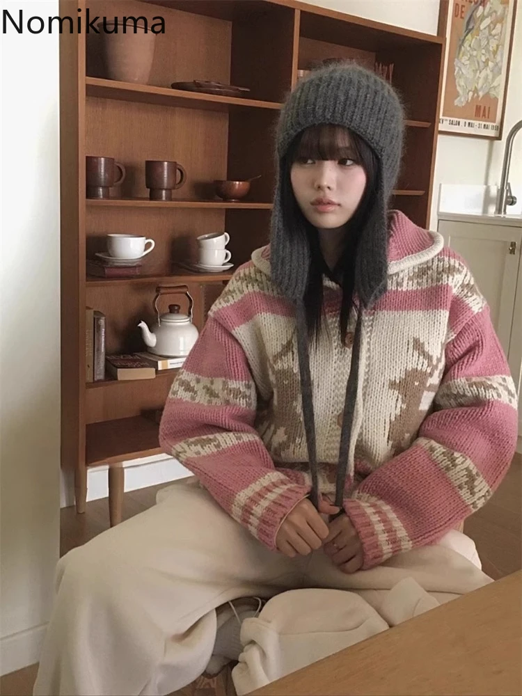 Autumn Winter Clothes Vintage Sweater Jackets for Women Pull Femme Thicked Warm Print Knitted Cardigan Coats Korean Sueter Mujer 2