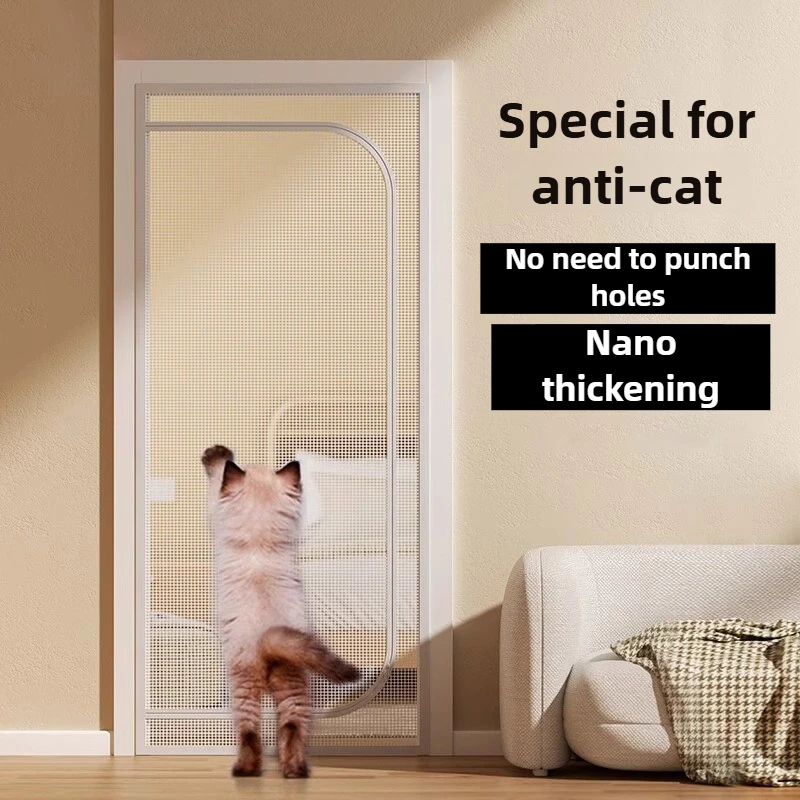Anti Cat Door Curtains Mesh Prevent Dogs Running Out Door Screens Living Room Ventilation Screen Partition Pet Curtains Zippers