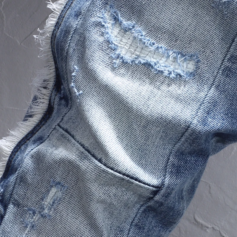 Street Fashion Men Jeans Retro Light Blue Elastic Stretch Skinny Ripped Jeans Men Spliced Designer Hip Hop Denim Pants Hombre