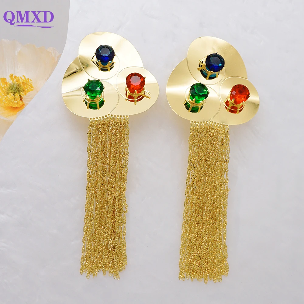 Bohemian Tassel Earrings Jewelry For Women Gold Color Italian Lady Design Crystal Drop Dangle Earrings Party Gifts