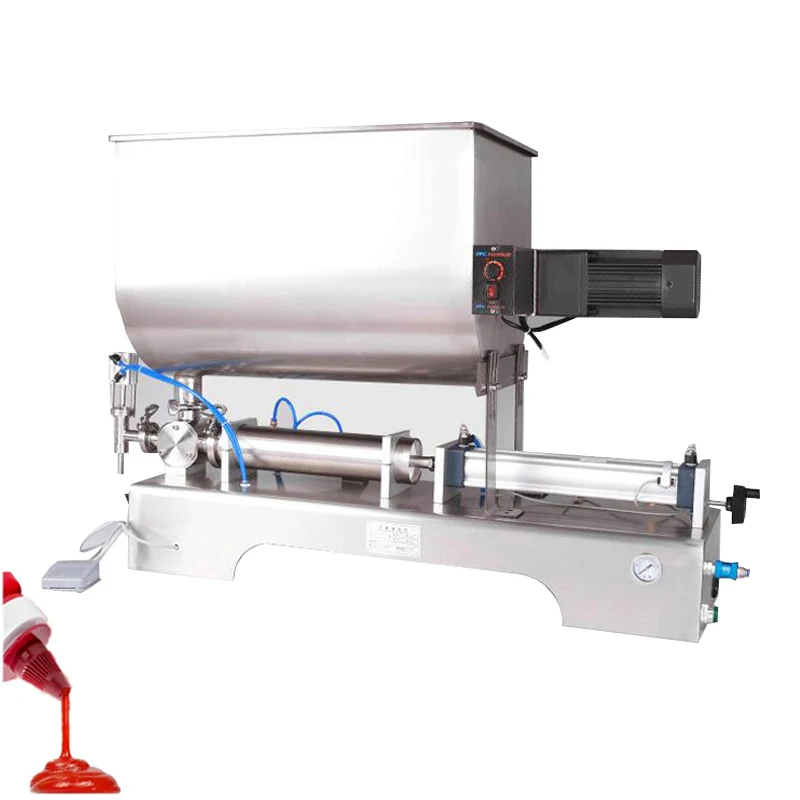 

Semi Automatic Paste Filling Machine Peanut Butter U Shaped Hopper Paste Glass Can Plastic Bottling Stir Packing Filling Machine