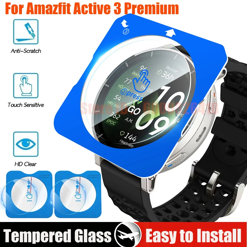 Amazfit Active 3용 강화 유리 설치가 용이함 프리미엄 스크린 프로텍터..