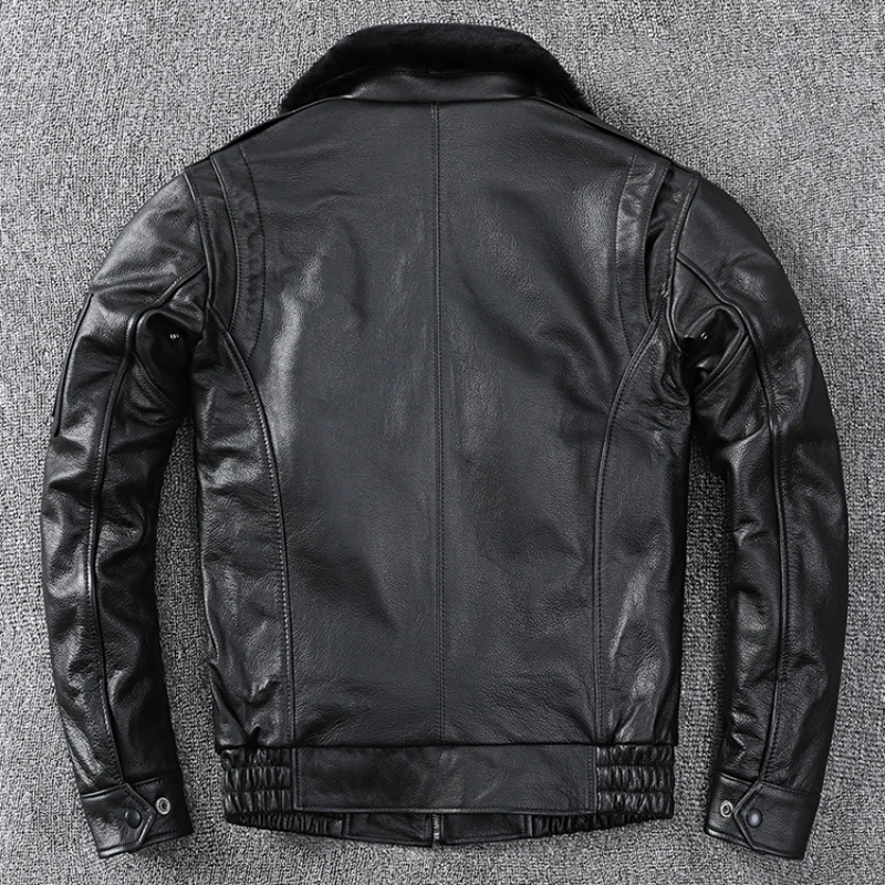 Men Leather Jacket Air Force Flight Genuine Cow Leather Detachable Real Fur Collar Thicken Warm Cowhide Clothes Men Winter Coat men leather jacket