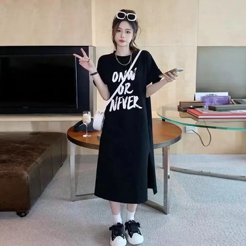

Summer New Printing Letter T Shirt Tops Short Sleeve Round Neck Solid Loose All-match Pullovers Korean Fashion Women Clothing