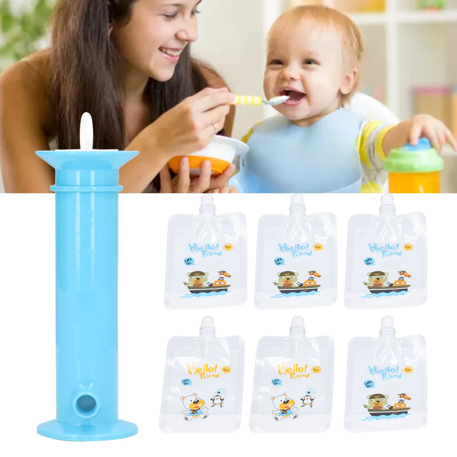 

7pcs Set Baby Food Pouch Maker Pure Color Pouches Toddler Fruit Squeeze Puree Filler for Kids