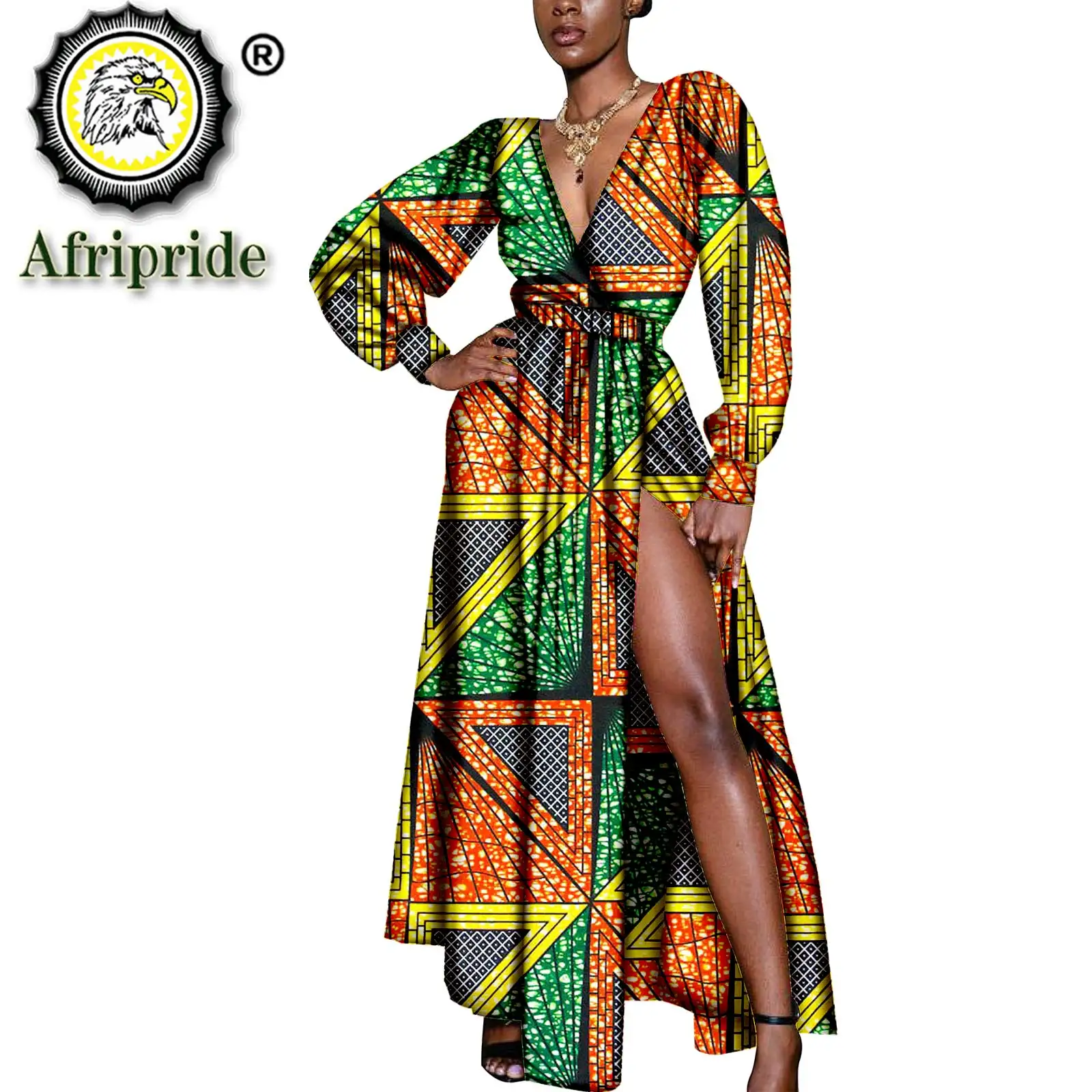 

2024 African Dresses for Women Ankara Print Dashiki AFRIPRIDE Lantern Sleeve Side Open Dress Bazin Riche S1825053