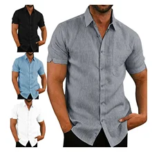 

2022NEW Mens Linen Blouse Short Sleeve Baggy Buttons Summer Solid Comfortable Pure Cotton And Linen Casual Loose Holiday Shirts