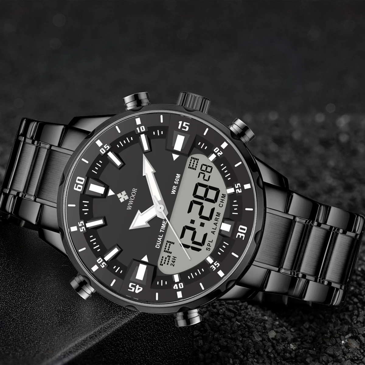 WWOOR Fashion Men's Watches Luxury Original Quartz Digital Analog Sport Military Wrist Watch For Man Waterproof Steel Male Clock