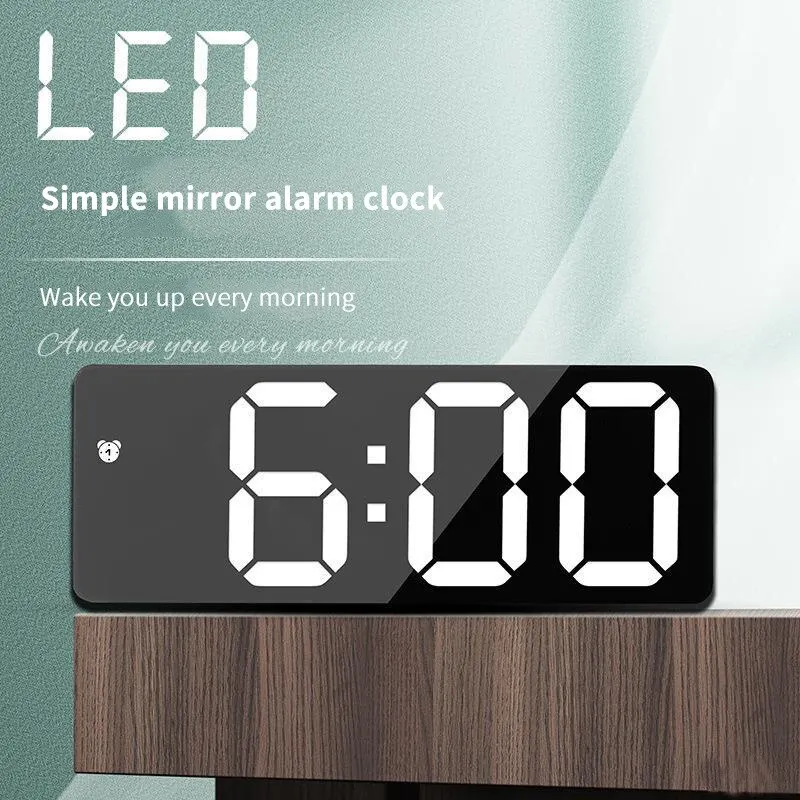  LED Mirror Table Clock Digital Alarm Snooze Display Time Desktop Electronic Table Clocks Desktop Clock 
