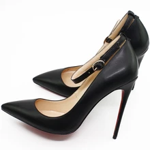 Décolleté da donna Sexy nero donna tacchi alti abito elegante festa in vera pelle punta a punta cinturino alla caviglia di lusso scarpe con fibbia D027A