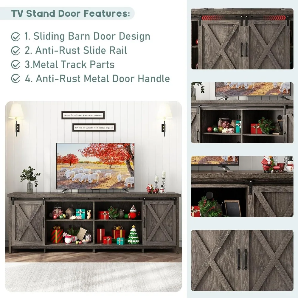 80 INCH Farmhouse TV Stands for 90 inch TV w/Adjustable Shelves