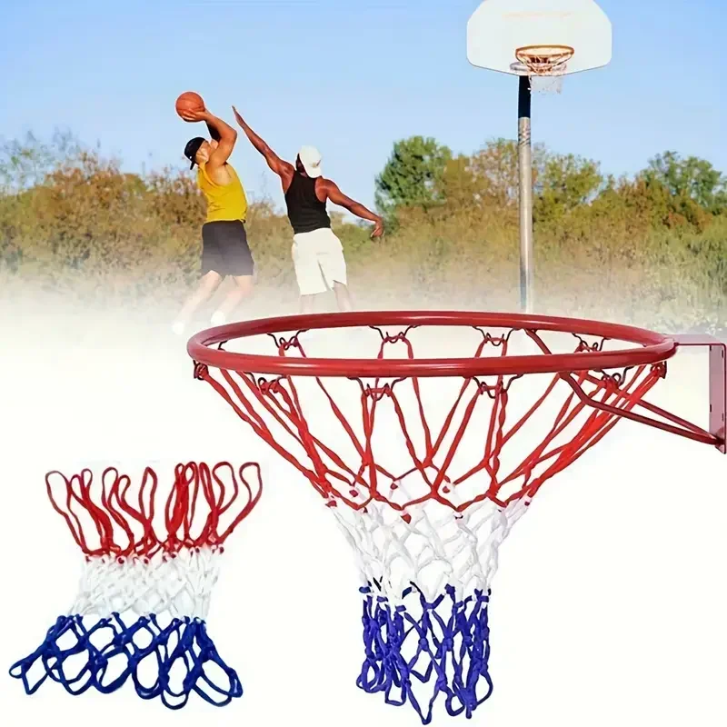 

1PC Standard Basketball Net All-Weather Basketball Net Red+White+Blue Tri-Color Hoop Wear-resistant Powered Hoop Basket Rim Net